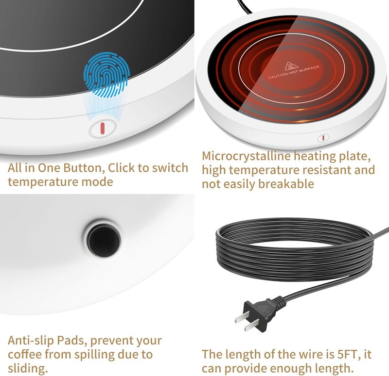 Unbreakable Coffee Mug Warmer for Desk 4H Auto Shut Off, Smart Coffee Cup Warmer with 3 Temperature Setting, Electric Mug Warmer Plate for Coffee, Milk, Tea (White) - Image 3